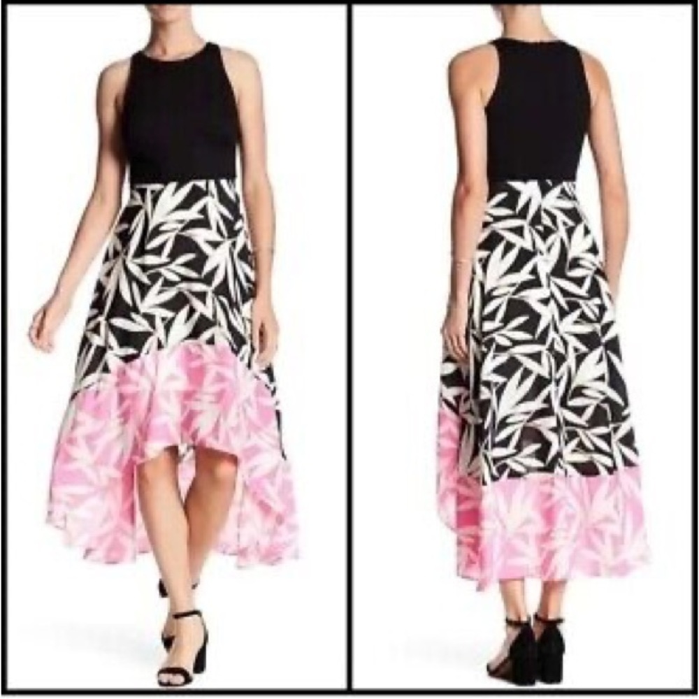 Vince Camuto High Low Leaf Print Dress